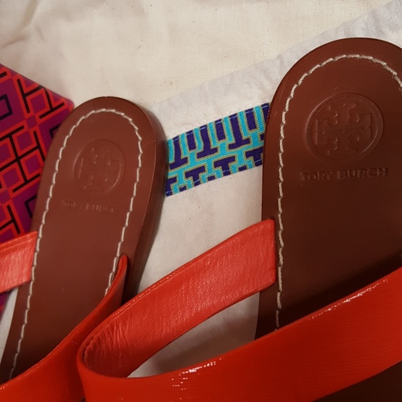 Tory Burch Orange Thong Sandals Flat sz8M - Picture 4 of 8